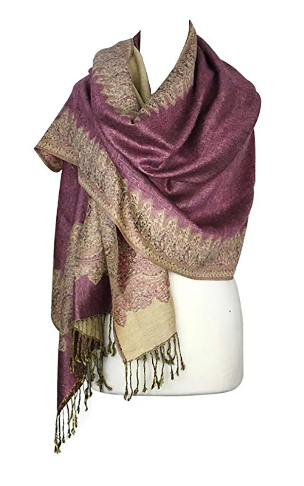 DB003-09 Pink Border Print Pashmina Scarf