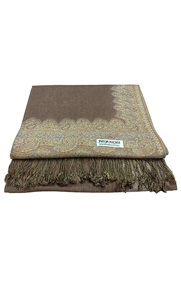 DB003-12 Camel (Khaki Beige) Border Print Pashmina Scarf