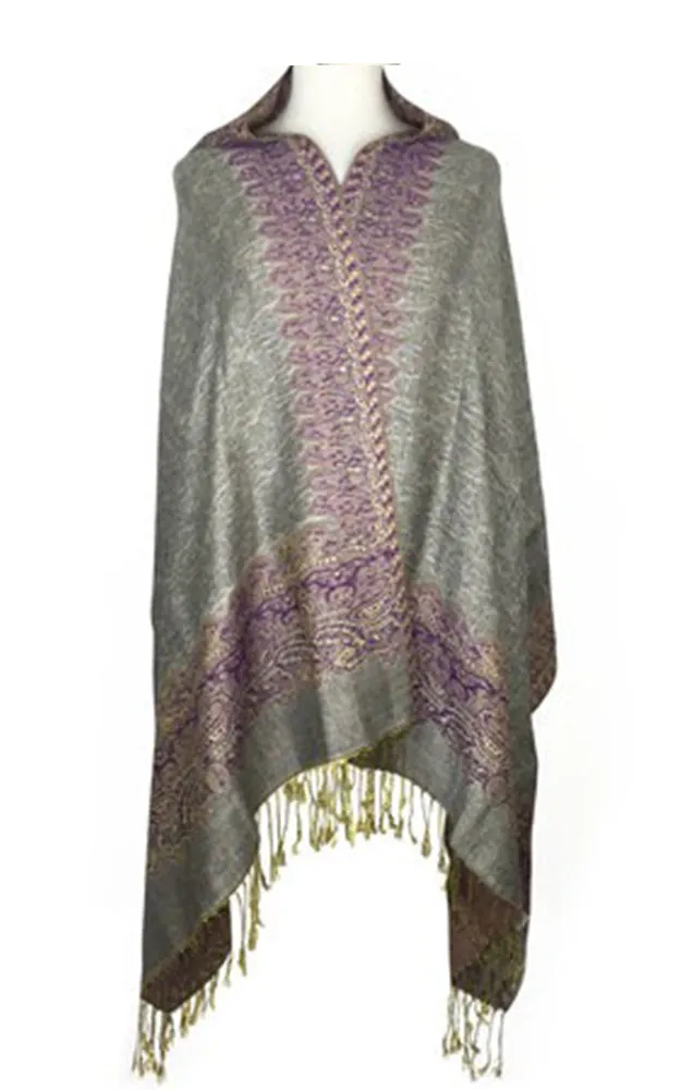 DB003-16 Beige Border Print Pashmina Scarf