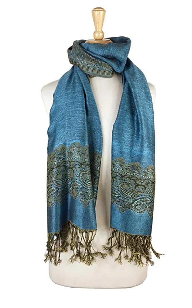 DB003-24 Blue Border Print Pashmina Scarf