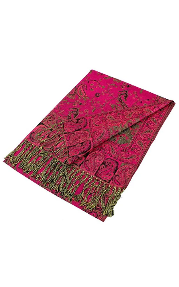 DB023-03 Hot Pink Paisley Print Pashmina Scarf