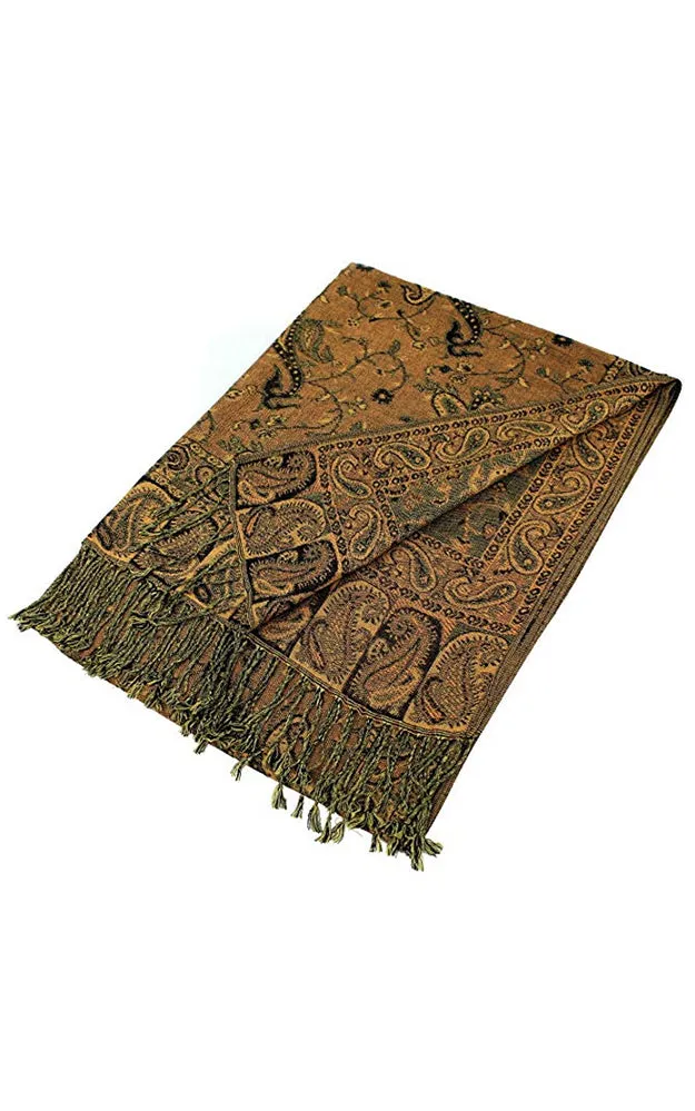 DB023-07 Orange Paisley Print Pashmina Scarf