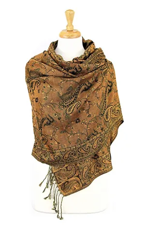 DB023-07 Orange Paisley Print Pashmina Scarf