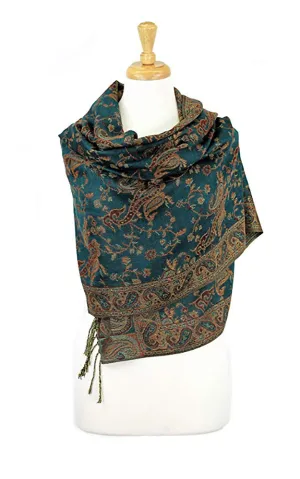 DB023-21 Teal Paisley Print Pashmina Scarf