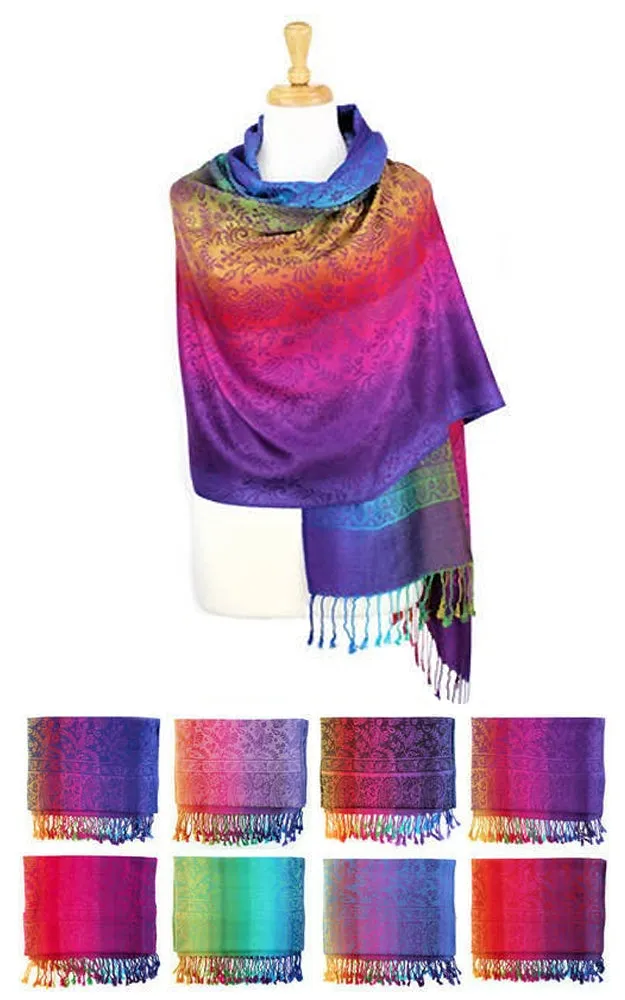 DB064 Color Asst Rainbow Pashmina Scarf 12pc Pack