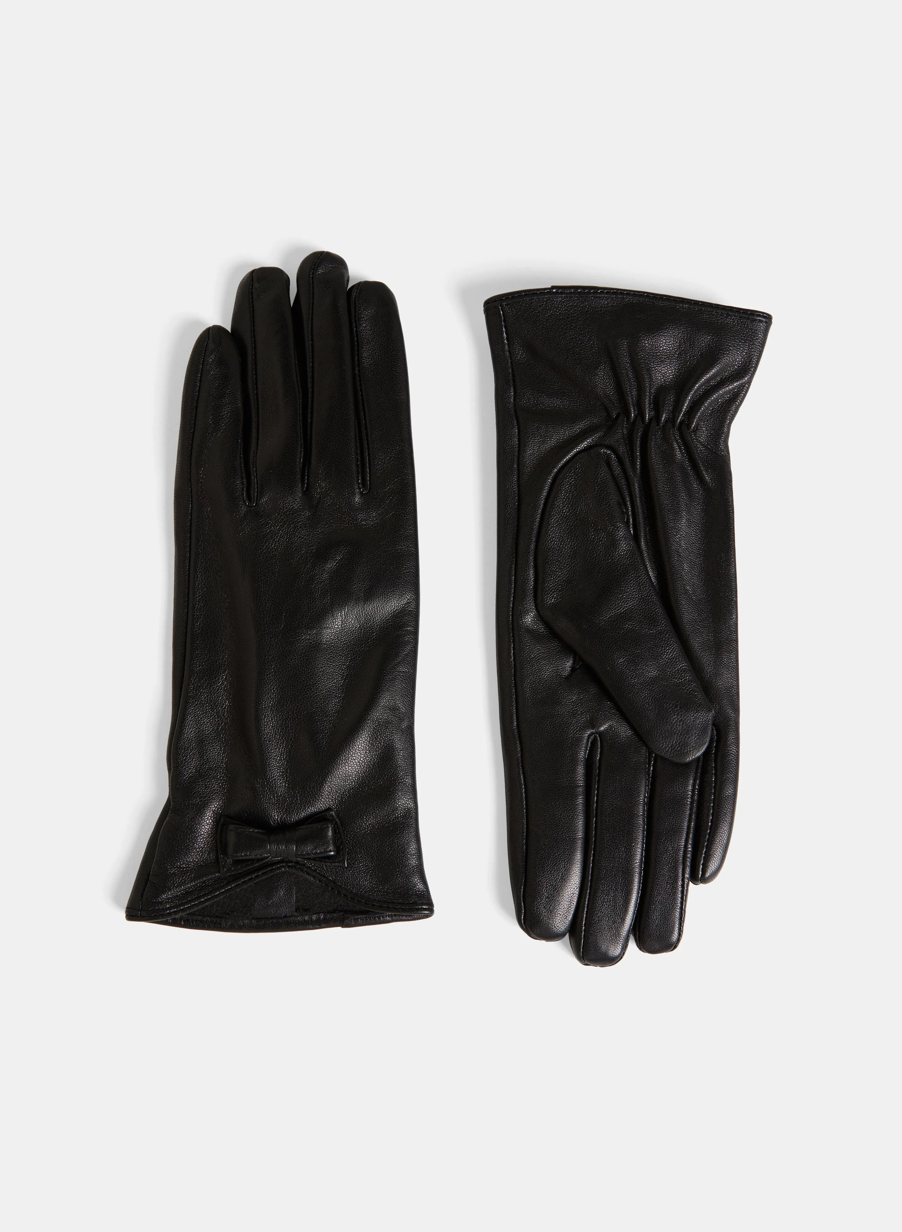 Decorative Bow Vegan Leather Gloves