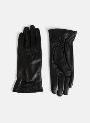 Decorative Bow Vegan Leather Gloves