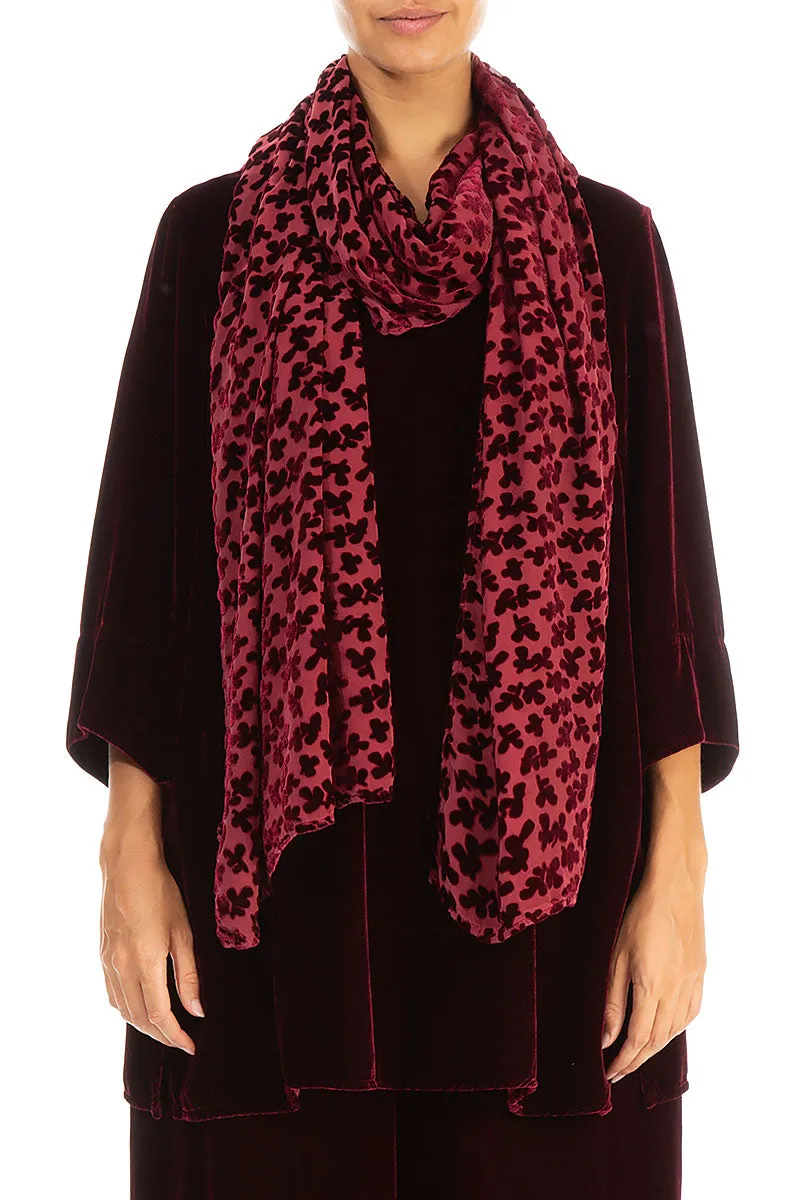 Devoré Petals Claret Silk Velvet Scarf