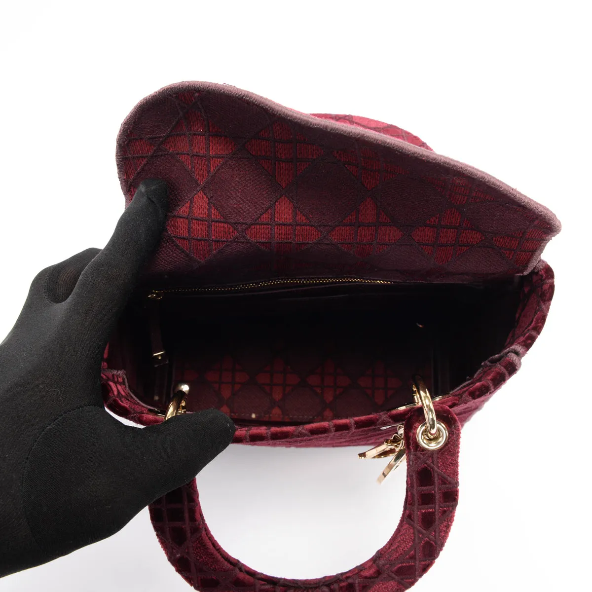 Dior Burgundy Cannage Velvet Medium Lady D-Lite Bag