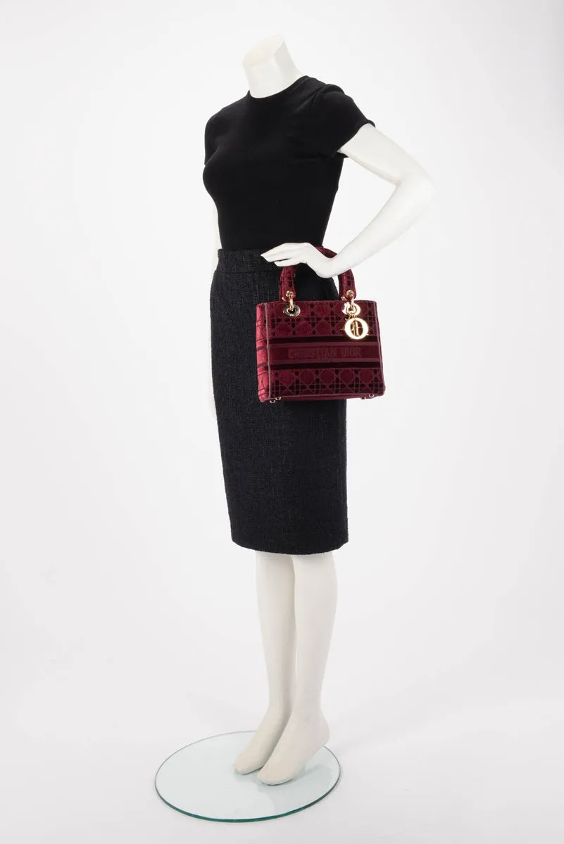 Dior Burgundy Cannage Velvet Medium Lady D-Lite Bag