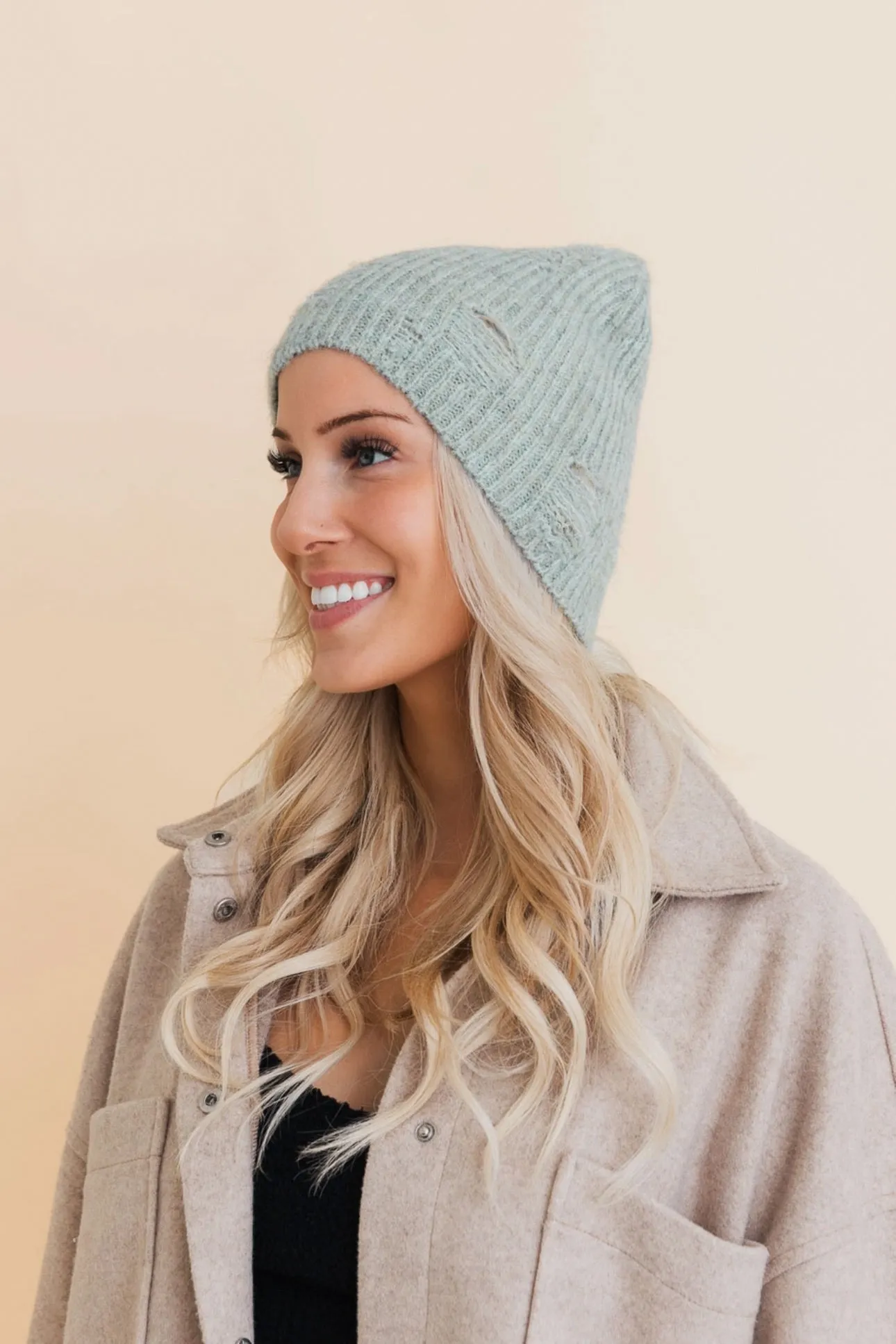 Dreamy Snow Day Distressed Beanie • Mint