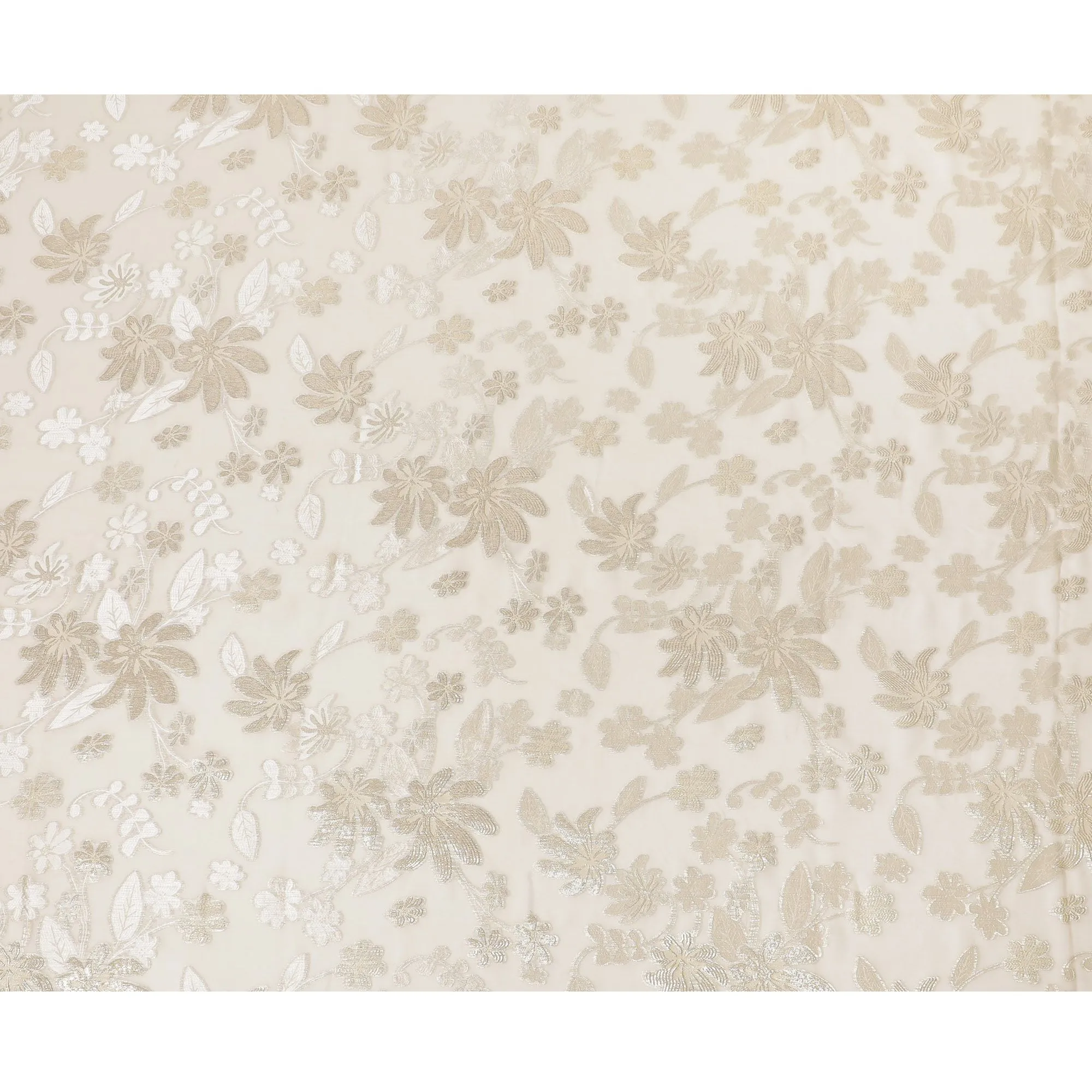 Elegant Metallic Lurex Silk Chiffon Fabric, 110cm Wide – Luxurious Gold Floral Design-D18380