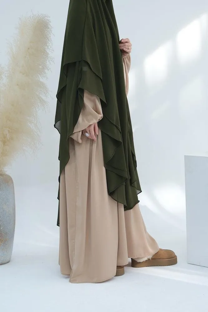 Elegant Olive Green Two-Layer Chiffon Extra Long Scarf