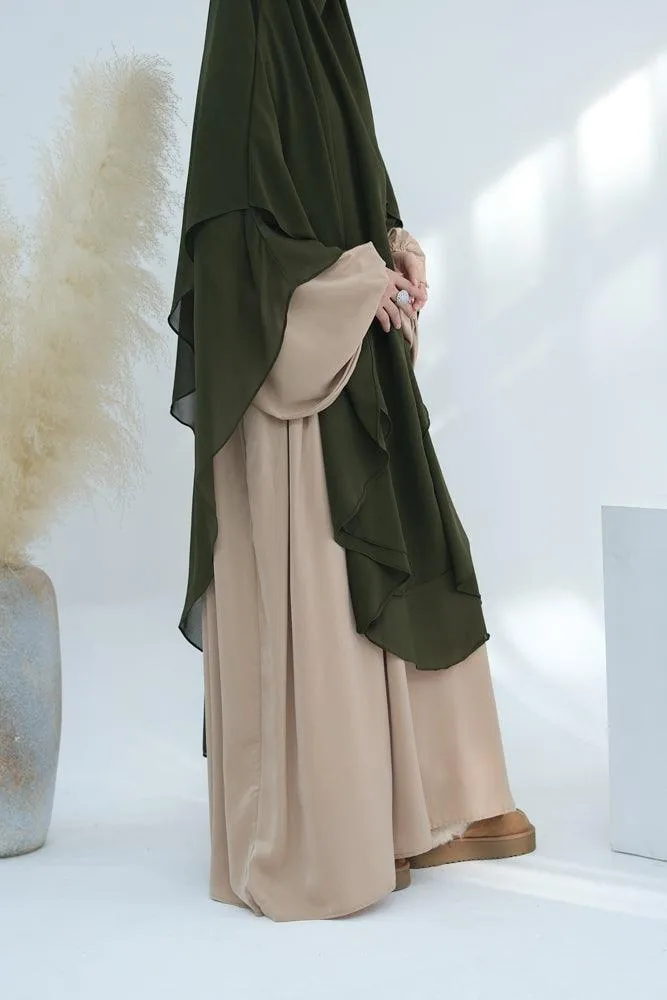 Elegant Olive Green Two-Layer Chiffon Extra Long Scarf