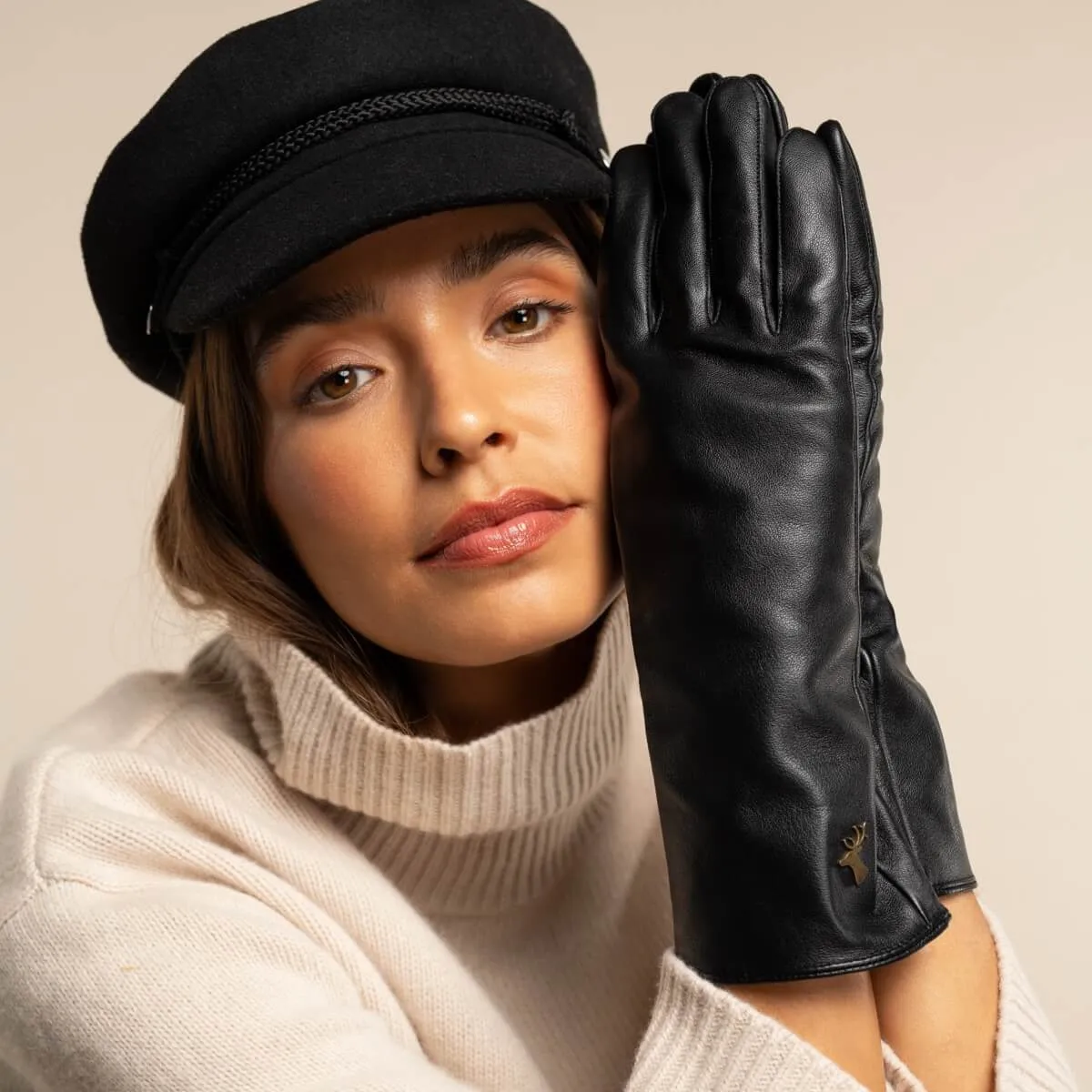 Emma - extra-long sheepskin leather gloves with wool/cashmere lining & touchscreen feature