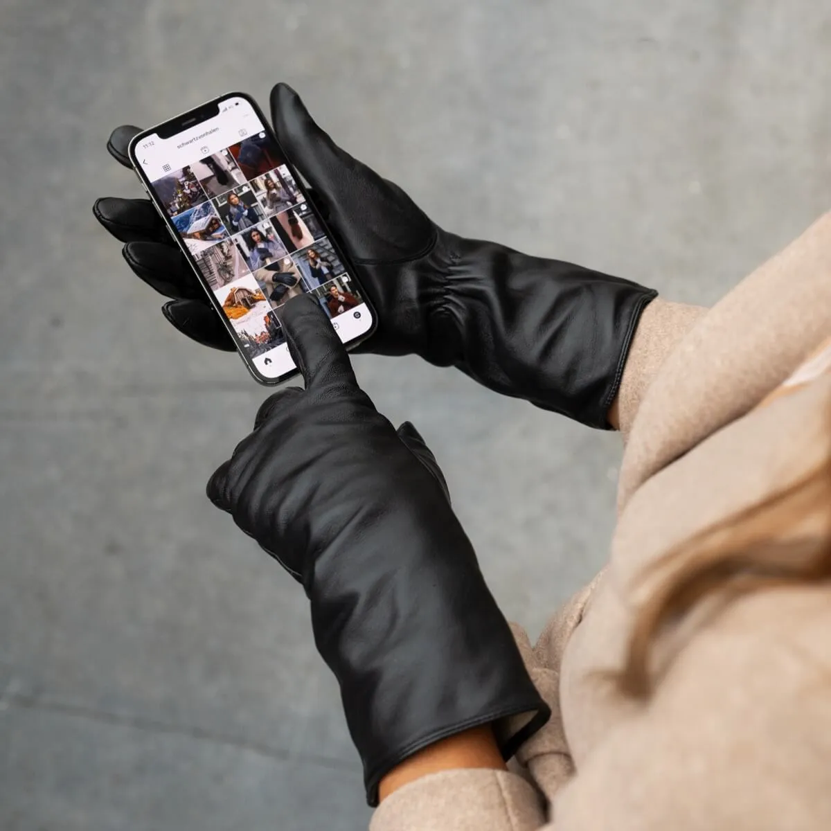 Emma - extra-long sheepskin leather gloves with wool/cashmere lining & touchscreen feature