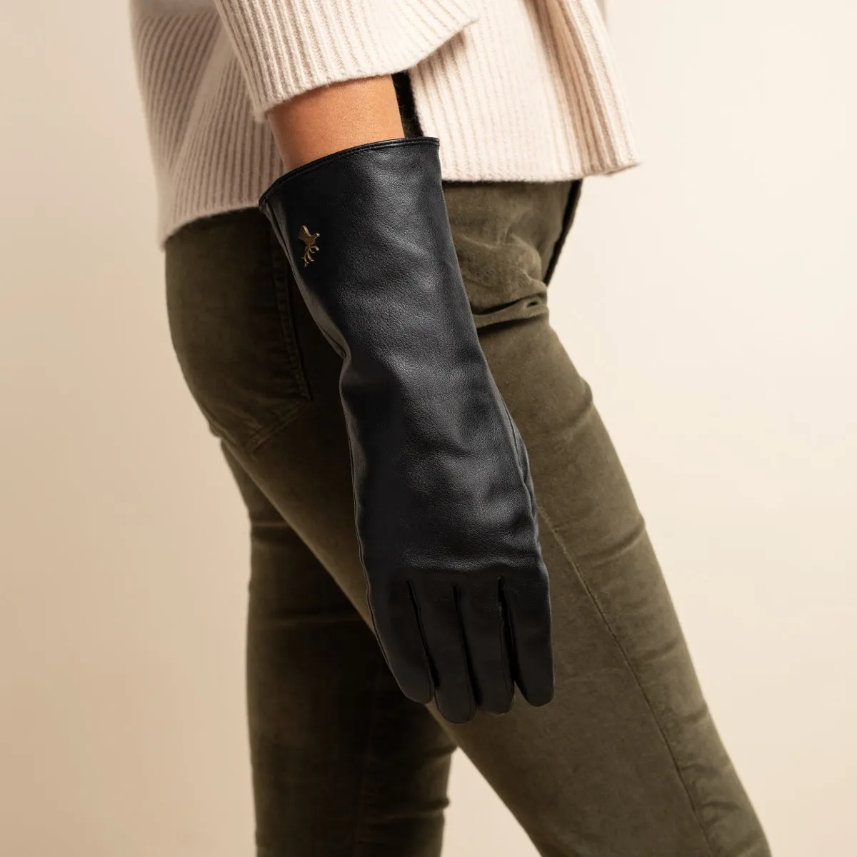 Emma - extra-long sheepskin leather gloves with wool/cashmere lining & touchscreen feature