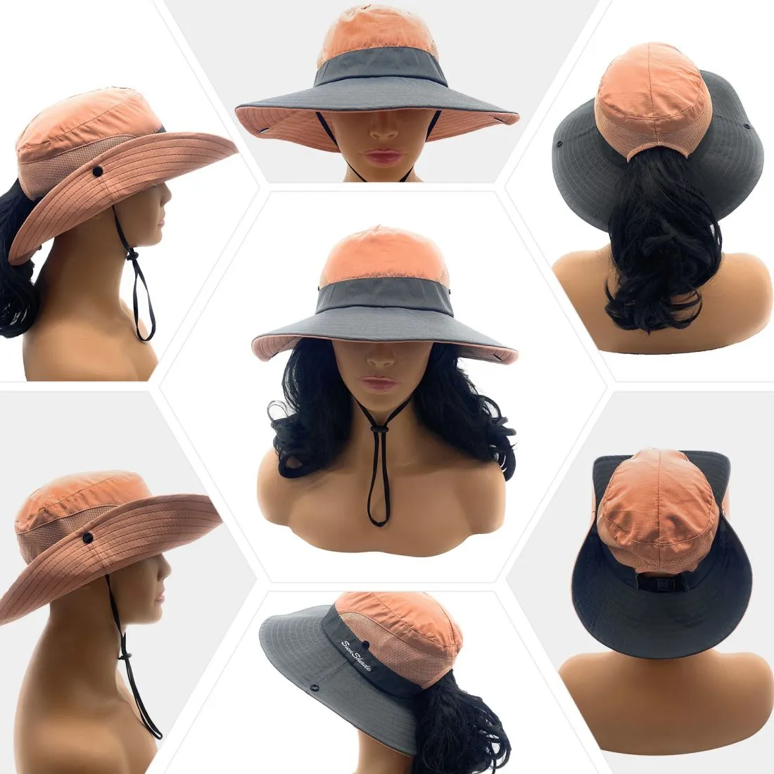 Empire Cove Womens Wide Sun Hat Ponytail Summer Sports Bucket Cap UV Protection