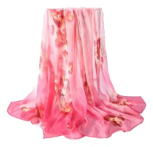 Extra Wide High Quality Silk Chiffon Scarf Pink Theme Heart Print SCH514