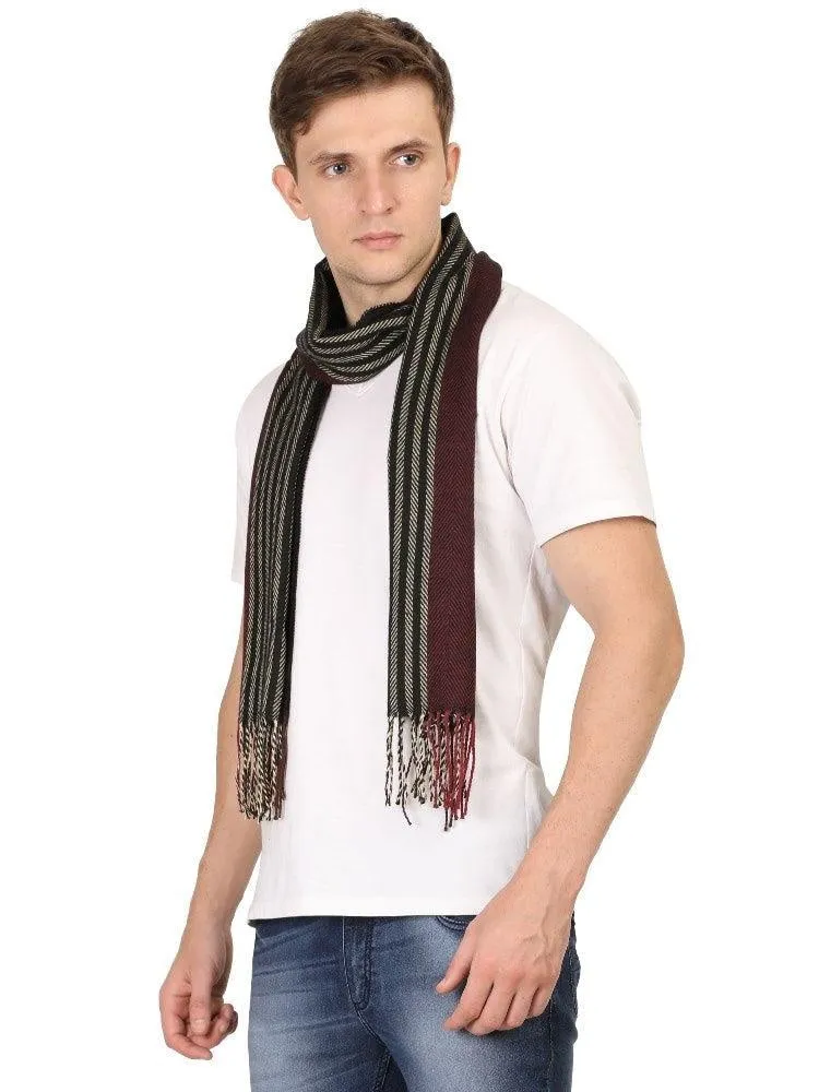 FabSeasons Black Stripes Men's Casual Self Design Acrylic Woolen Muffler, Scarf