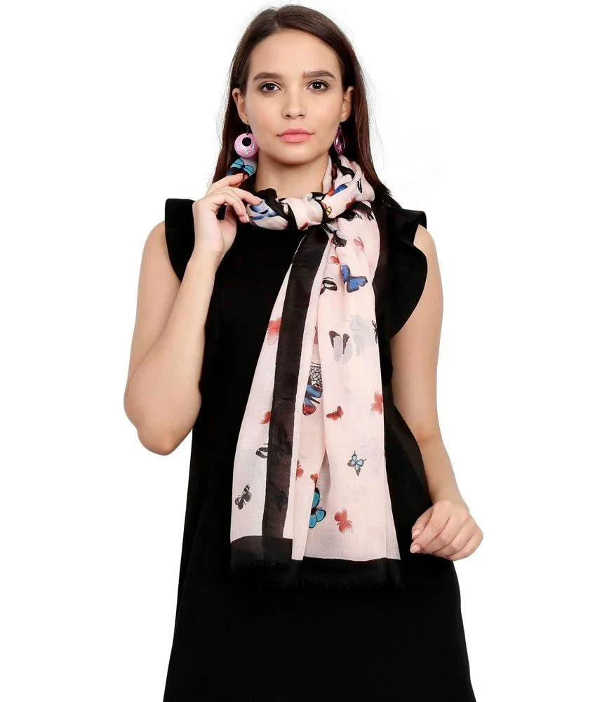 FabSeasons Black Viscose Butterfly Printed Soft & Stylish Scarf