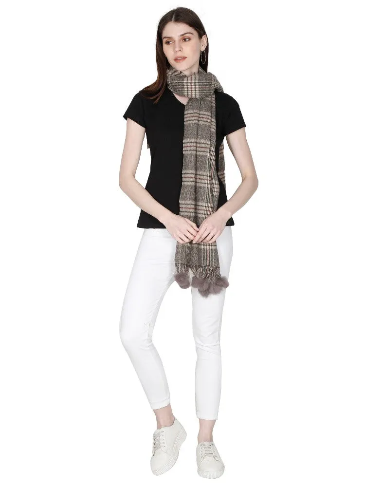 FabSeasons Brown Beign Unisex Checkered Woolen Scarf, Muffler, Shawl and Stole