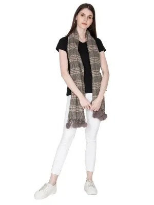 FabSeasons Brown Beign Unisex Checkered Woolen Scarf, Muffler, Shawl and Stole