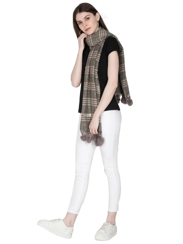 FabSeasons Brown Beign Unisex Checkered Woolen Scarf, Muffler, Shawl and Stole