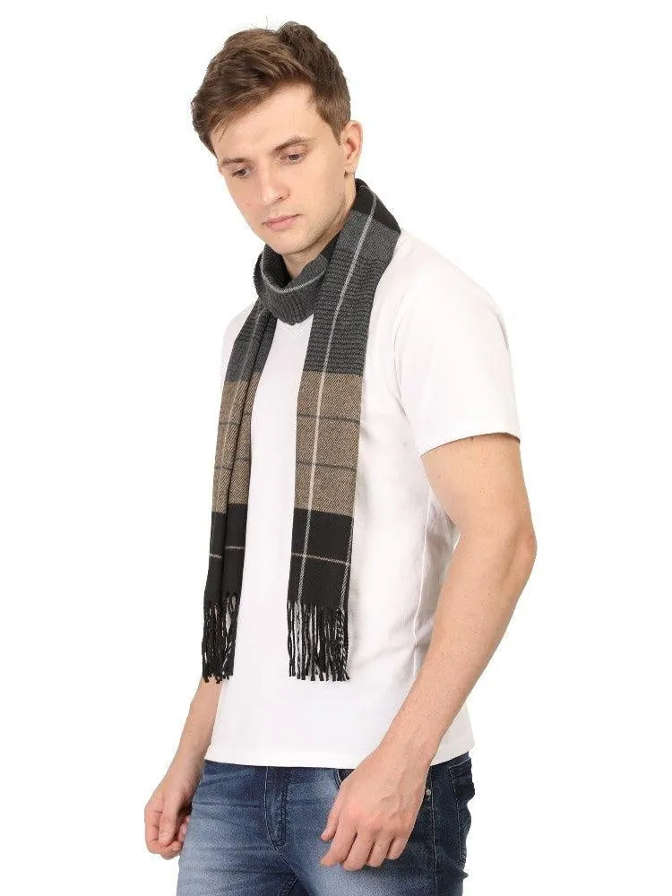 FabSeasons Brown Chex Men's Casual Self Design Acrylic Woolen Muffler, Scarf