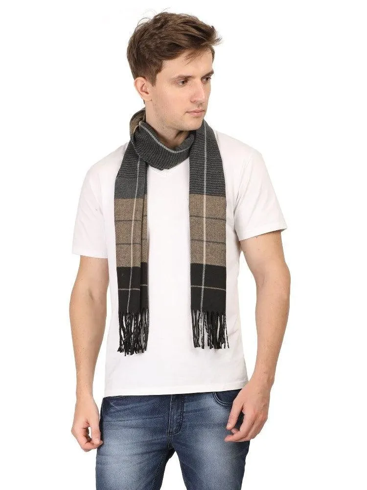 FabSeasons Brown Chex Men's Casual Self Design Acrylic Woolen Muffler, Scarf