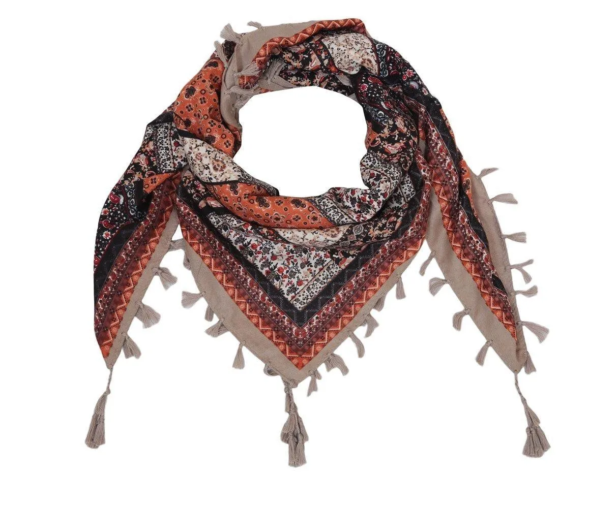 FabSeasons Brown Cotton Printed Soft & Stylish Square Scarf