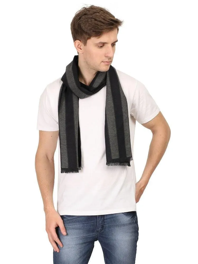 FabSeasons Dark Grey Stripes Men's Casual Checkered Acrylic Woolen Muffler, Scarf