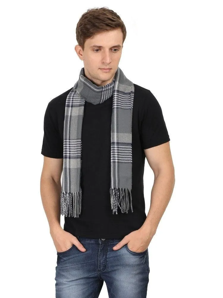 FabSeasons Grey Chex Men's Casual Self Design Acrylic Woolen Muffler, Scarf