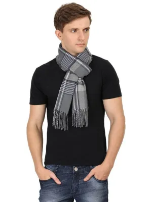 FabSeasons Grey Chex Men's Casual Self Design Acrylic Woolen Muffler, Scarf