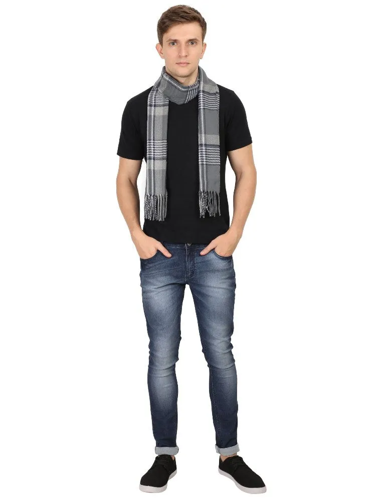 FabSeasons Grey Chex Men's Casual Self Design Acrylic Woolen Muffler, Scarf