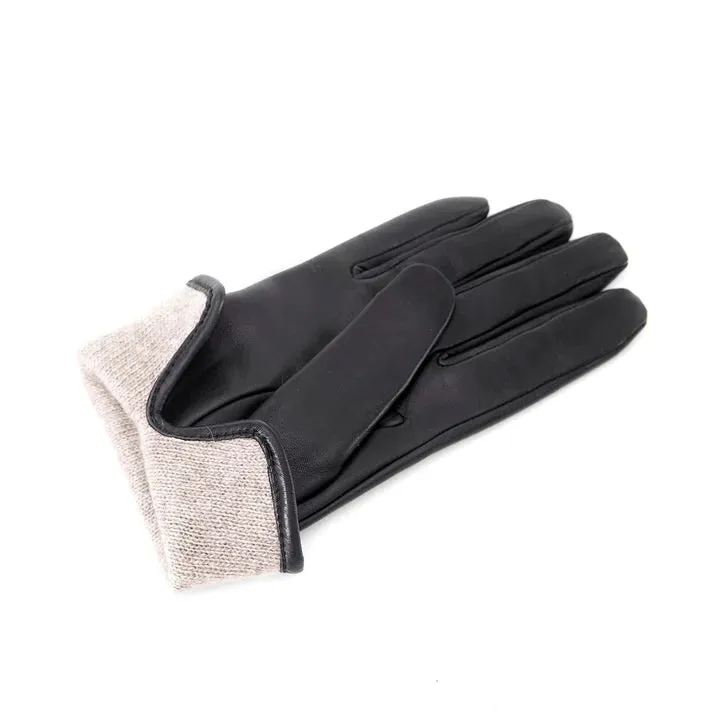 Gala Gloves Women’s Basic Black Soft Nappa Leather Gloves With Palm Opening And Cashmere Lining