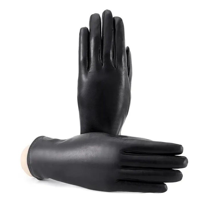 Gala Gloves Women’s Basic Black Soft Nappa Leather Gloves With Palm Opening And Cashmere Lining