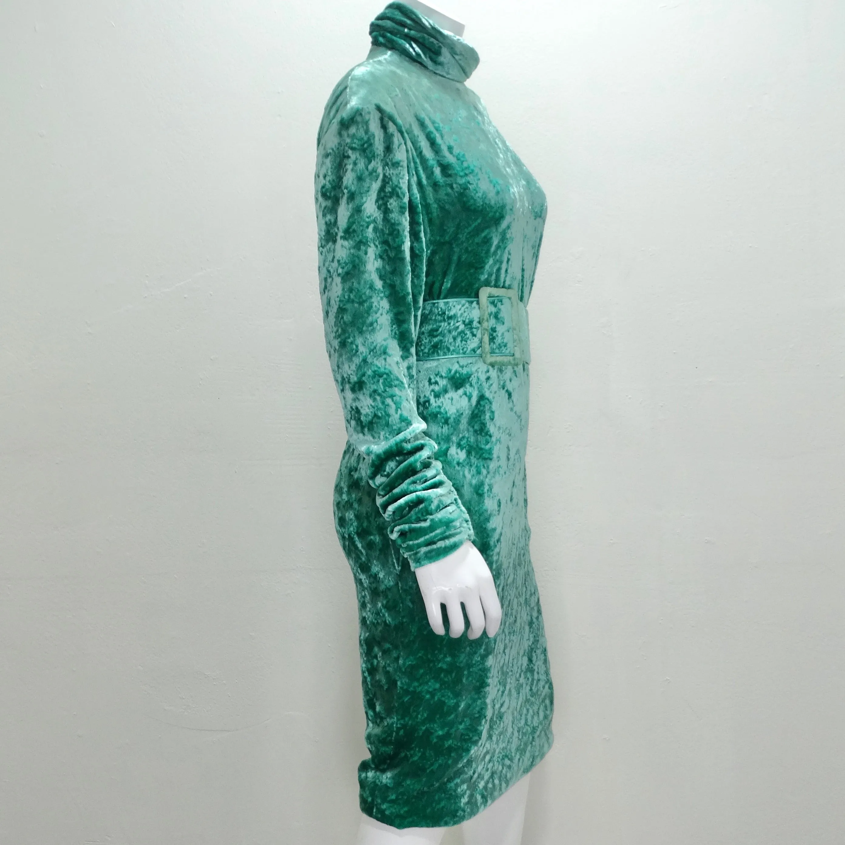 Galanos for Amen Wardy 1980s Green Velvet Belted Dress