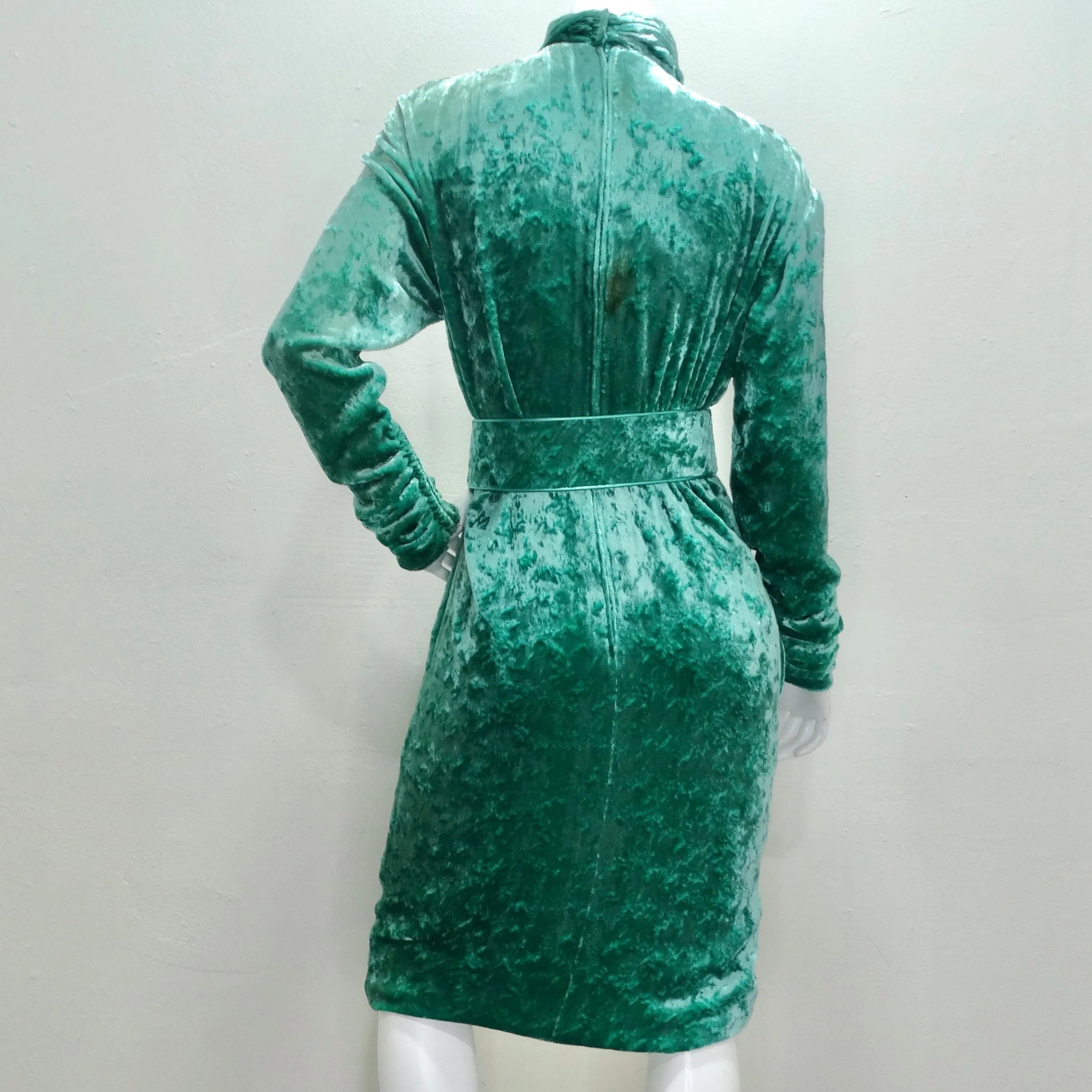 Galanos for Amen Wardy 1980s Green Velvet Belted Dress