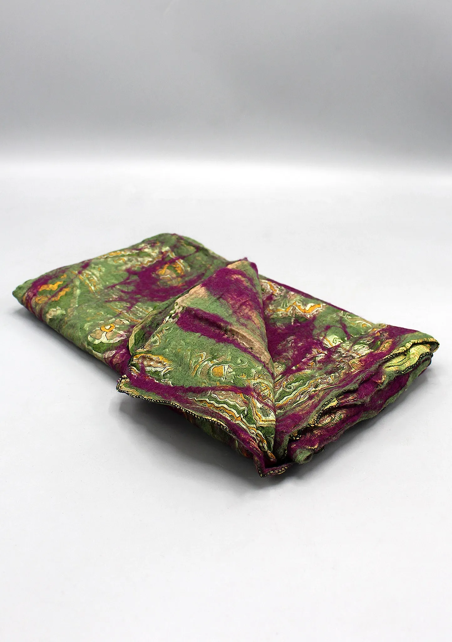 Green Purple Multicolor Printed Silk and Felt Women's Scarf