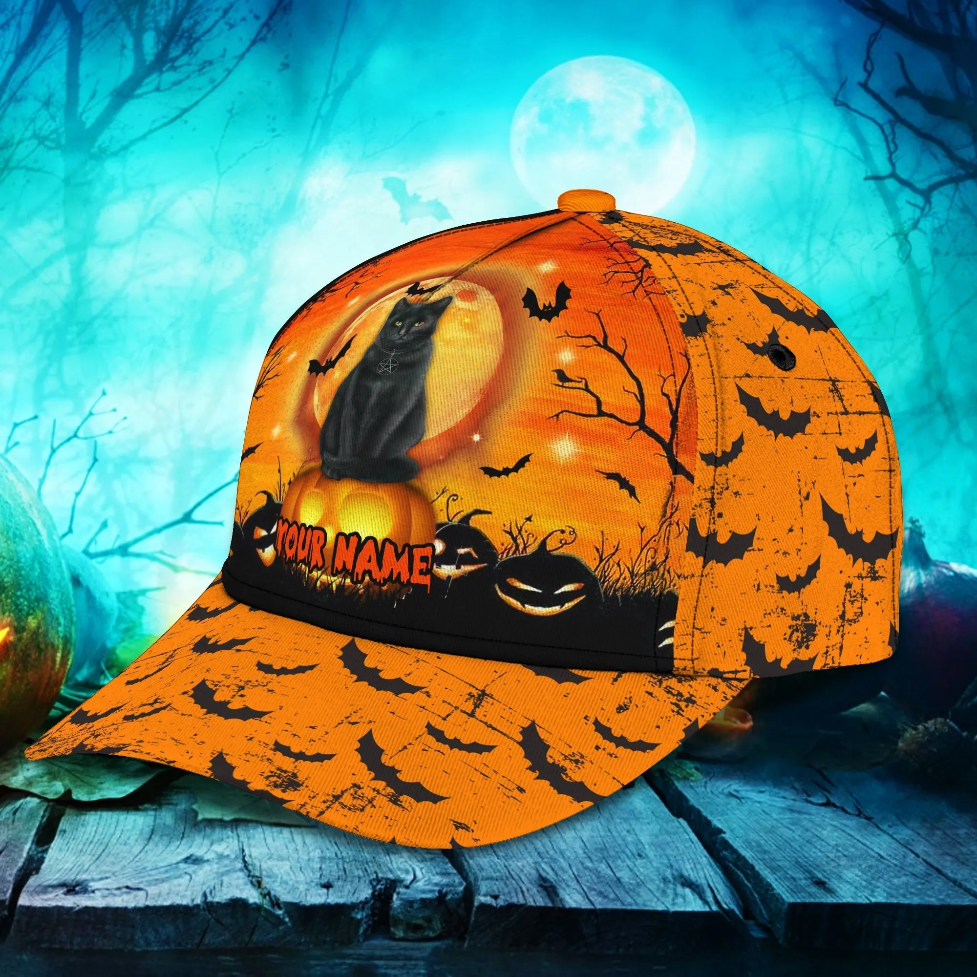 Halloween Cat Pumpkin Hats Unisex Customized Halloween Classic Cap Hat Men Women