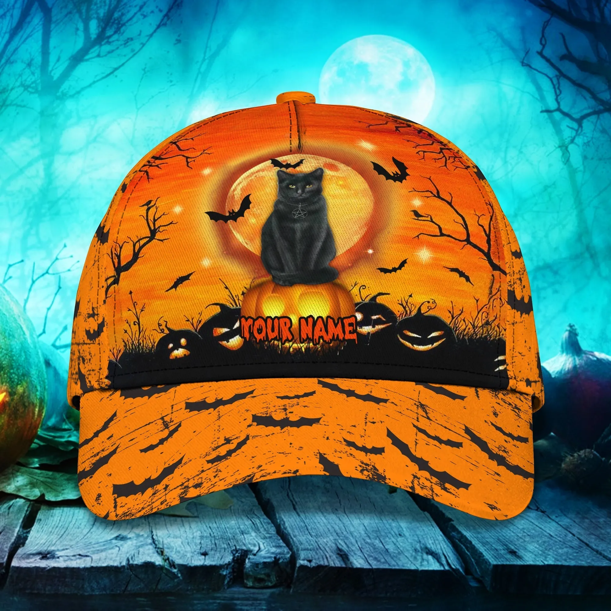 Halloween Cat Pumpkin Hats Unisex Customized Halloween Classic Cap Hat Men Women