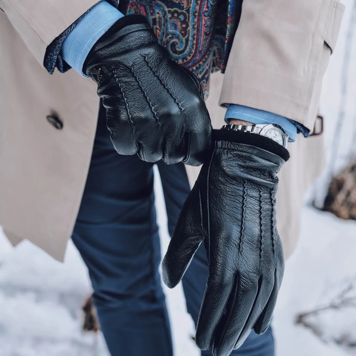 Harvey (black) - goatskin leather gloves with luxurious wool lining & touchscreen feature