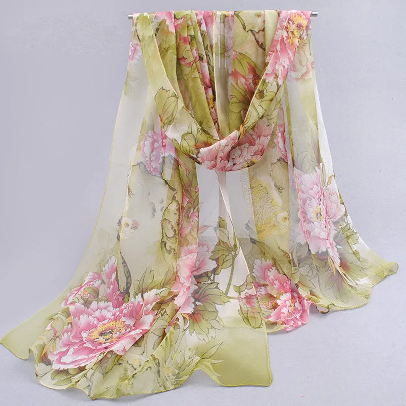 Hot women peones chiffon georgette silk women's scarves spring autumn summer sun modern hijab style