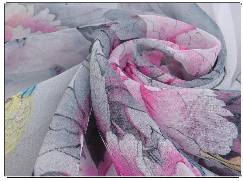 Hot women peones chiffon georgette silk women's scarves spring autumn summer sun modern hijab style