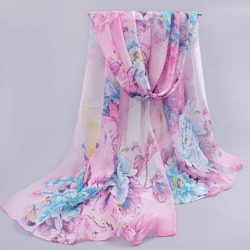 Hot women peones chiffon georgette silk women's scarves spring autumn summer sun modern hijab style