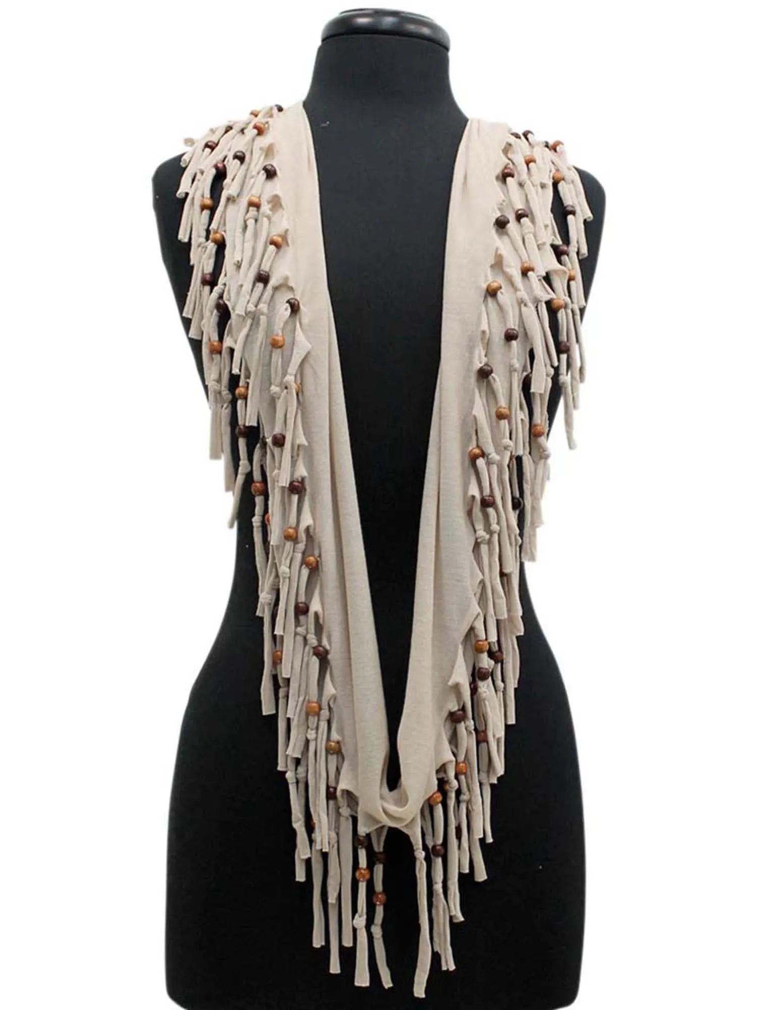 Jersey Knit Infinity Scarf With Beaded Fringe