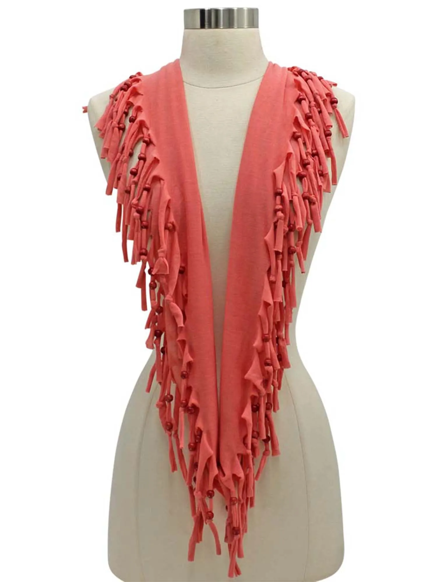 Jersey Knit Infinity Scarf With Beaded Fringe