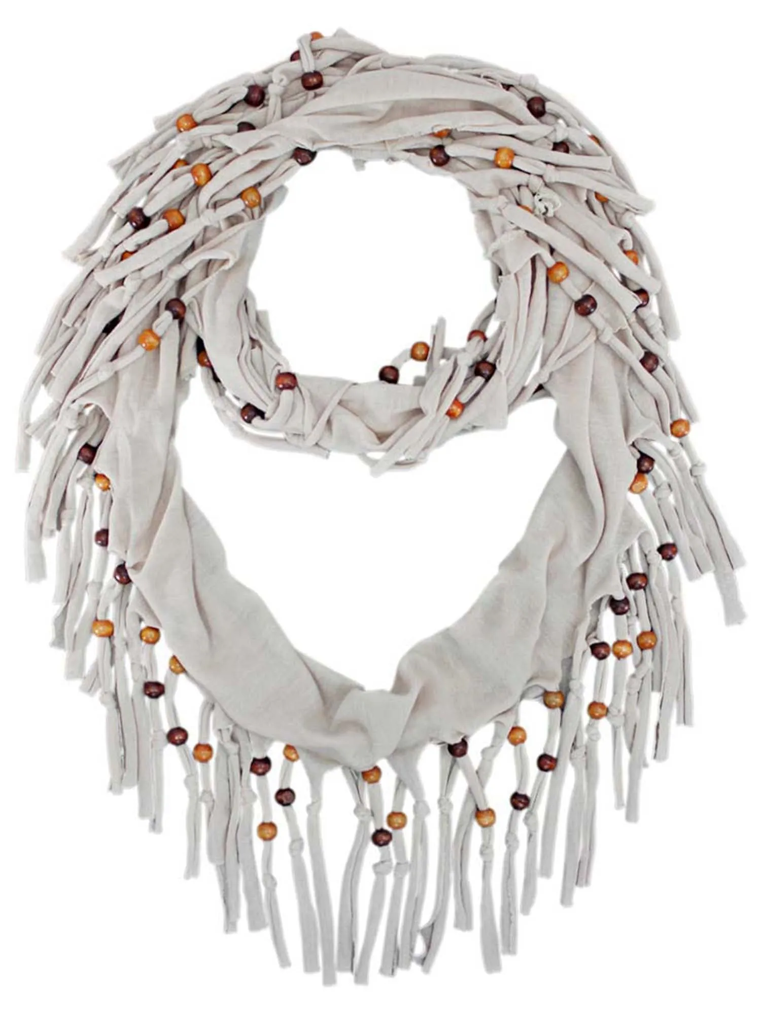 Jersey Knit Infinity Scarf With Beaded Fringe