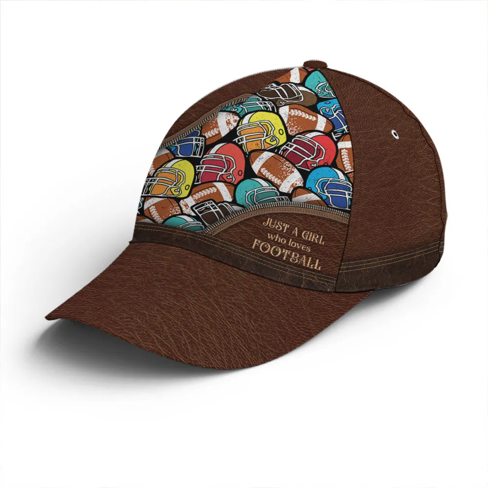 Just A Girl Who Loves Football Leather Style Baseball Cap Coolspod